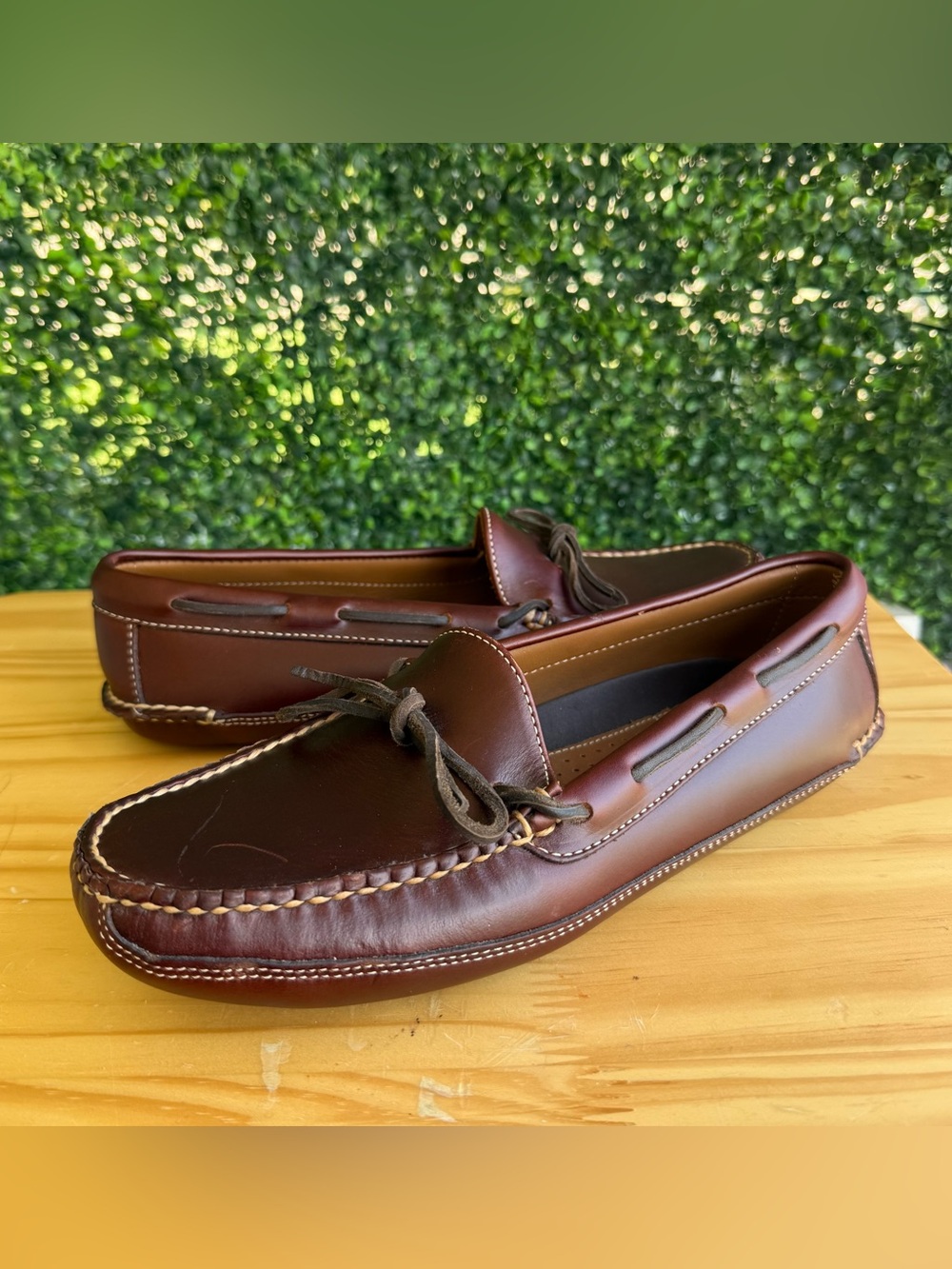 L.L.Bean Camp Moc Men’s 9 D Brown Leather Handsewn Boat Shoes Moccasins
